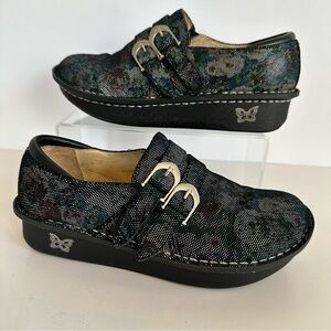 Alegria Black Multicolor Floral Slip On Comfort Clogs EU 38 US 7.5 Support‎